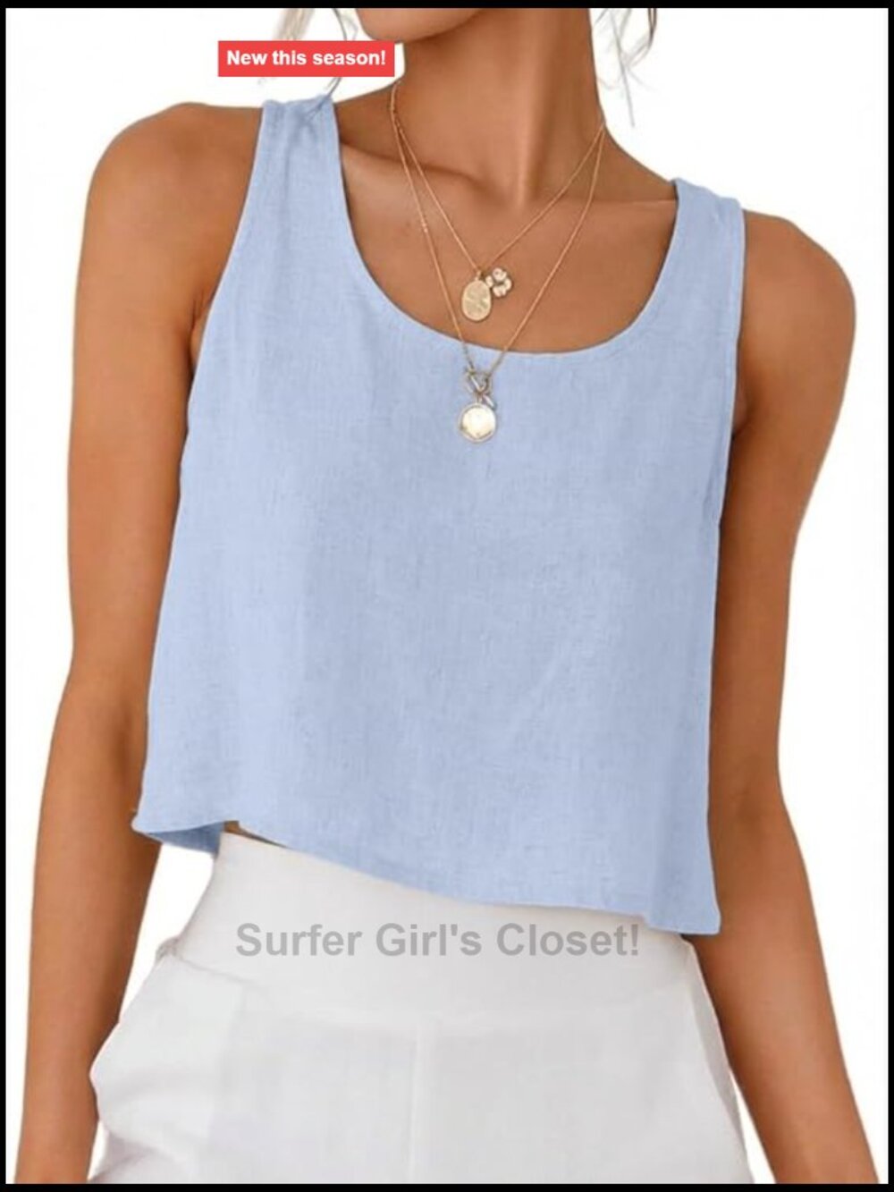 Women's Linen Blend Crop Tank Top Sleeveless Scoop Neck Button